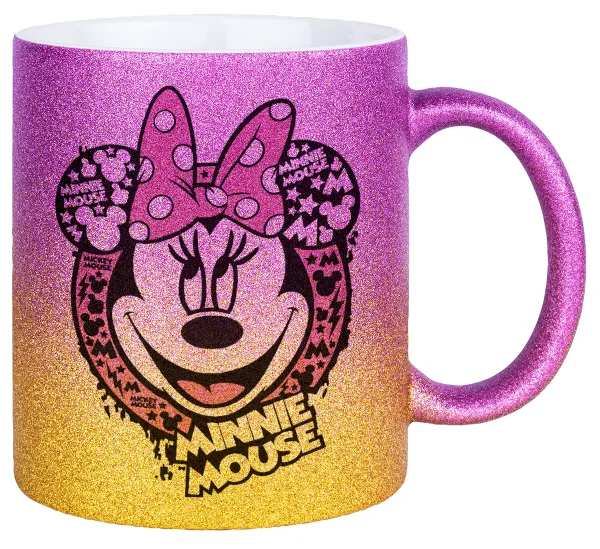Minnie mouse — Κούπα Χρυσή/Ροζ Glitter, κεραμική, 330ml