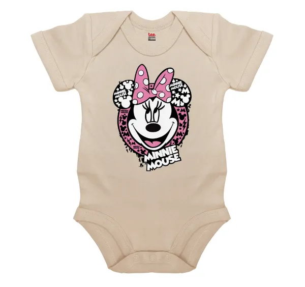 Minnie mouse — Βρεφικό φορμάκι μωρού, 0-18 μηνών, Natural, 100% Organic Cotton, κοντομάνικο
