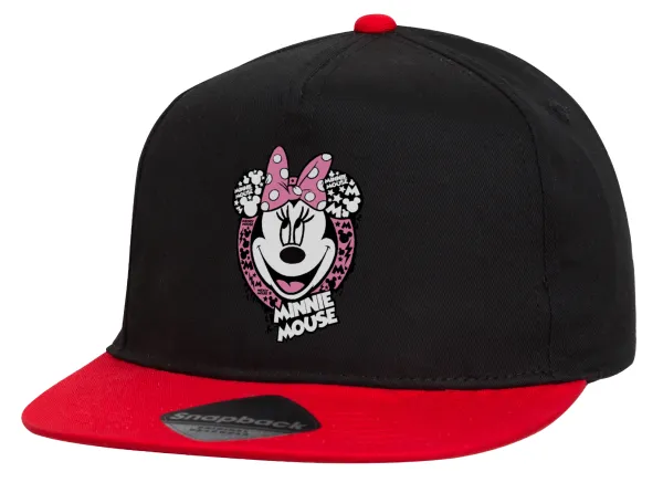 Minnie mouse — Flat Snapback Hat, Black/Red (100% COTTON, UNISEX, ONE SIZE)
