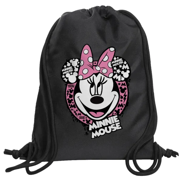 Minnie mouse — Τσάντα πλάτης πουγκί GYMBAG Μαύρη, με τσέπη (40x48cm) & χονδρά κορδόνια