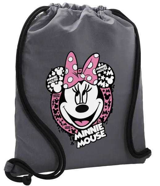 Minnie mouse — Τσάντα πλάτης πουγκί GYMBAG ΓΚΡΙ, με τσέπη (40x48cm) & χονδρά κορδόνια