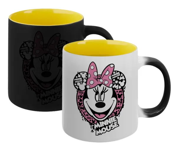 Minnie mouse — Κούπα Μαγική εσωτερικό κίτρινη, κεραμική 330ml που αλλάζει χρώμα με το ζεστό ρόφημα