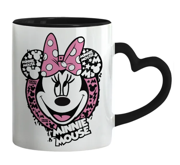 Minnie mouse — Mug heart black handle, ceramic, 330ml