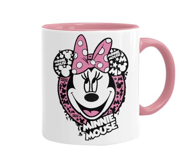 Minnie mouse — Κούπα χρωματιστή ροζ, κεραμική, 330ml