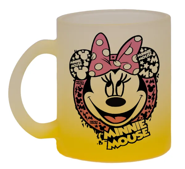 Minnie mouse — Κούπα γυάλινη δίχρωμη με βάση το κίτρινο ματ, 330ml