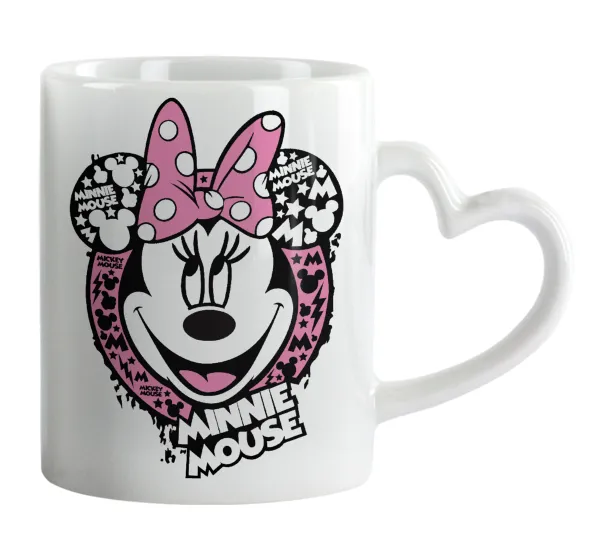 Minnie mouse — Κούπα καρδιά χερούλι λευκή, κεραμική, 330ml