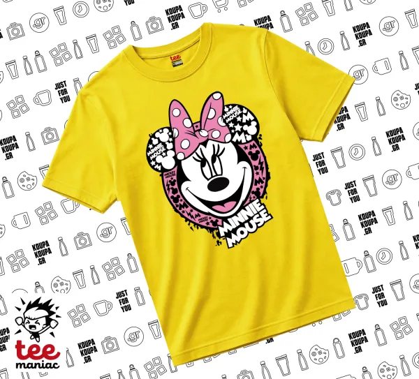 Minnie mouse — Κίτρινο Άνετο παιδικό T-Shirt από 100% βαμβάκι, για κάθε μέρα. Vegan & OEKO-TEX πιστοποιημένο.
