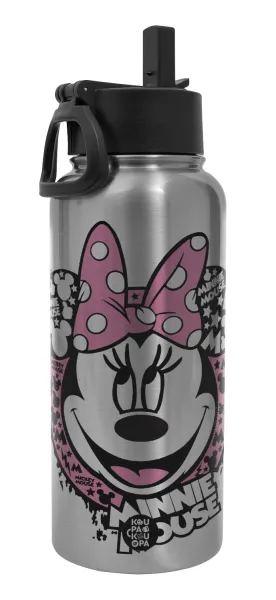 Minnie mouse — Metal mug thermo Silver with Straw and Spout Lid (Stainless steel), double wall, 950ml
