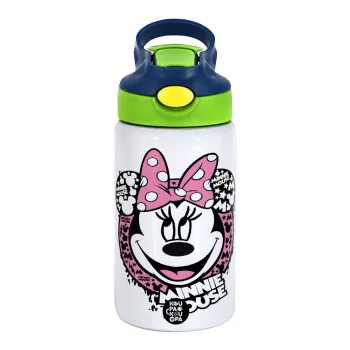 Minnie mouse, Παιδικό παγούρι θερμό, ανοξείδωτο, με καλαμάκι ασφαλείας, πράσινο/μπλε (350ml)