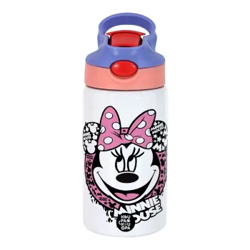 Minnie mouse, Παιδικό παγούρι θερμό, ανοξείδωτο, με καλαμάκι ασφαλείας, ροζ/μωβ (350ml)