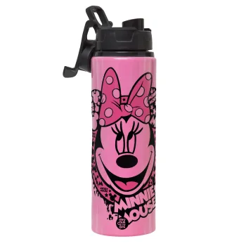 Minnie mouse, Μεταλλικό παγούρι νερού με καπάκι ασφαλείας, αλουμινίου 850ml