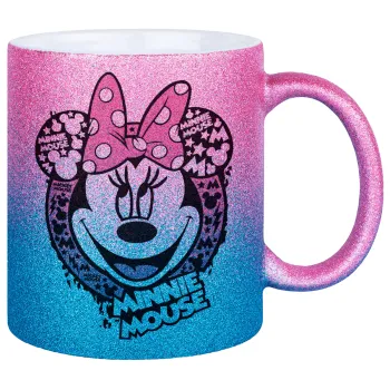 Minnie mouse, Κούπα Χρυσή/Μπλε Glitter, κεραμική, 330ml