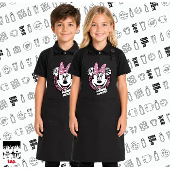 Minnie mouse, Μαύρη ΠΑΙΔΙΚΗ Ποδιά μακριά Σεφ ολόσωμη με τσέπες