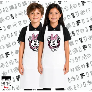 Minnie mouse, Λευκή ΠΑΙΔΙΚΗ Ποδιά μακριά Σεφ ολόσωμη με τσέπες