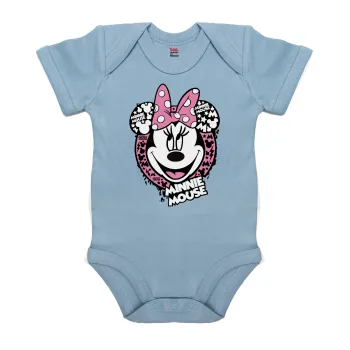 Minnie mouse, Βρεφικό φορμάκι μωρού, 0-18 μηνών, Μπλε, 100% Organic Cotton, κοντομάνικο