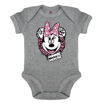 Minnie mouse, Βρεφικό φορμάκι μωρού, 0-18 μηνών, ΓΚΡΙ ΜΕΛΑΝΖΕ, 100% Organic Cotton, κοντομάνικο