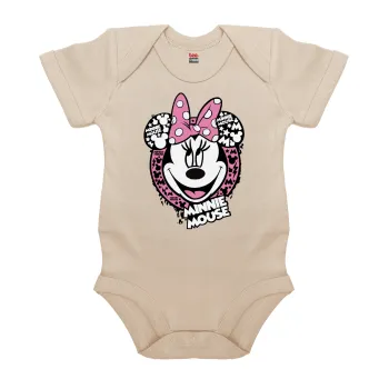 Minnie mouse, Βρεφικό φορμάκι μωρού, 0-18 μηνών, Natural (Εκρού), 100% Organic Cotton, κοντομάνικο