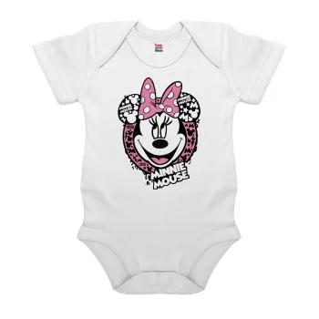 Minnie mouse, Βρεφικό φορμάκι μωρού, 0-24 μηνών, ΛΕΥΚΟ, 100% Organic Cotton, κοντομάνικο