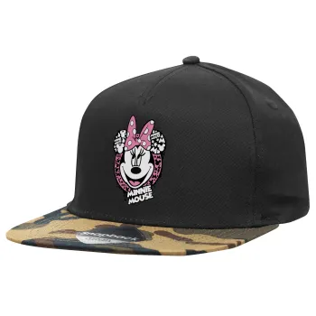 Minnie mouse, Καπέλο Ενηλίκων Flat Snapback Μαύρο/Παραλλαγή, (100% ΒΑΜΒΑΚΕΡΟ TWILL, ΕΝΗΛΙΚΩΝ, UNISEX, ONE SIZE)