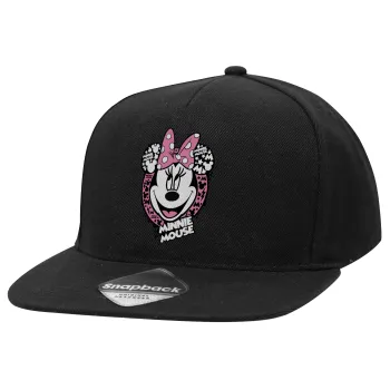Minnie mouse, Καπέλο Ενηλίκων Flat Snapback Μαύρο, (100% ΒΑΜΒΑΚΕΡΟ TWILL, ΕΝΗΛΙΚΩΝ, UNISEX, ONE SIZE)