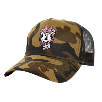 Minnie mouse, Adult Structured Trucker Hat, with Mesh, (Camouflage) Army (100% COTTON, ADULT, UNISEX, ONE SIZE)