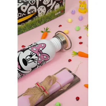 Minnie mouse, Πασχαλινή Λαμπάδα με παγούρι μεταλλικό (620ml, stainless steel) & κερί αρωματικό πλακέ (30cm) (ΡΟΖ)
