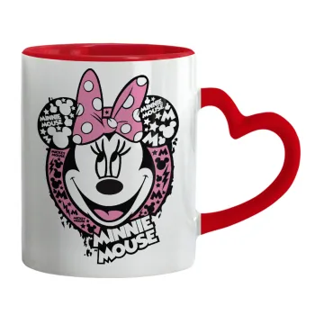 Minnie mouse, Κούπα καρδιά χερούλι κόκκινη, κεραμική, 330ml