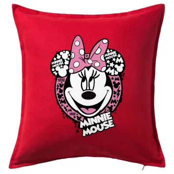 Minnie mouse, Μαξιλάρι καναπέ Κόκκινο 100% βαμβάκι, περιέχεται το γέμισμα (50x50cm)