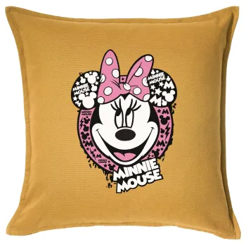 Minnie mouse, Μαξιλάρι καναπέ Κίτρινο 100% βαμβάκι, περιέχεται το γέμισμα (50x50cm)
