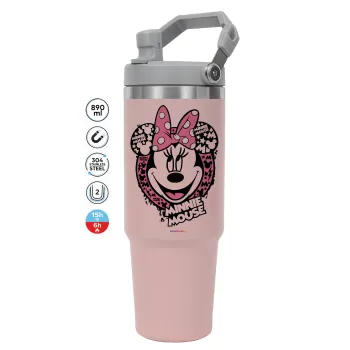 Minnie mouse, ΡΟΖ χρώματος Θερμός Ανοξείδωτο 890ml (30oz) με χερούλι