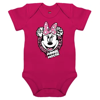 Minnie mouse, Βρεφικό φορμάκι μωρού, 0-18 μηνών, ΡΟΖ, 100% Organic Cotton, κοντομάνικο