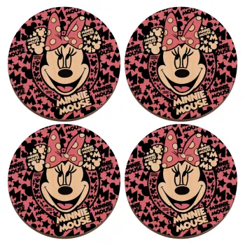 Minnie mouse, ΣΕΤ x4 Σουβέρ ξύλινα στρογγυλά plywood (9cm)