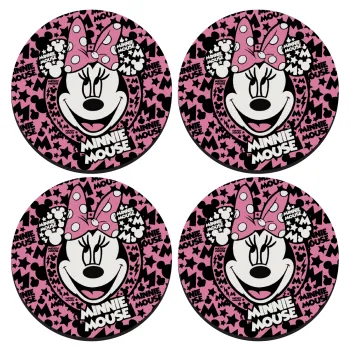 Minnie mouse, SET of 4 round wooden coasters (9cm)
