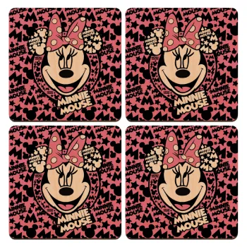 Minnie mouse, ΣΕΤ x4 Σουβέρ ξύλινα τετράγωνα plywood (9cm)