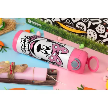 Minnie mouse, Πασχαλινή Λαμπάδα με Παιδικό παγούρι θερμό, ανοξείδωτο, με καλαμάκι ασφαλείας, ΡΟΖ (500ml)