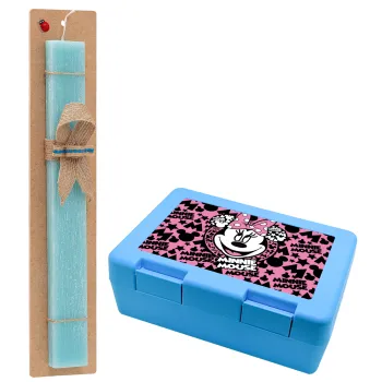 Minnie mouse, Easter Set, children's snack container BLUE & Easter aromatic flat candle (30cm) (TURQUOISE)