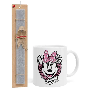 Minnie mouse, Πασχαλινή Λαμπάδα με Κούπα κεραμική (330ml) & κερί αρωματικό πλακέ (30cm) (ΓΚΡΙ)