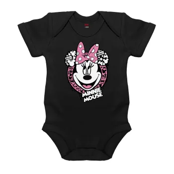 Minnie mouse, Βρεφικό φορμάκι μωρού, 0-18 μηνών, ΜΑΥΡΟ, 100% Organic Cotton, κοντομάνικο