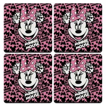 Minnie mouse, ΣΕΤ 4 Σουβέρ ξύλινα τετράγωνα (9cm)