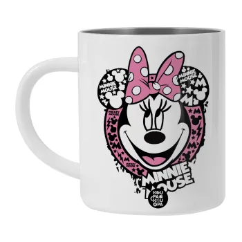 Minnie mouse, Λευκή Ανοξείδωτη Μεταλλική Κούπα 450ml - Διπλού Τοιχώματος 