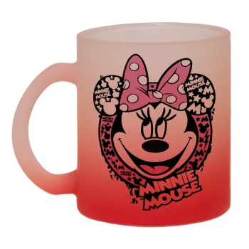 Minnie mouse, Κούπα γυάλινη δίχρωμη με βάση το κόκκινο ματ, 330ml