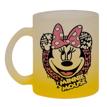 Minnie mouse, Κούπα γυάλινη δίχρωμη με βάση το κίτρινο ματ, 330ml