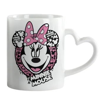 Minnie mouse, Κούπα καρδιά χερούλι λευκή, κεραμική, 330ml