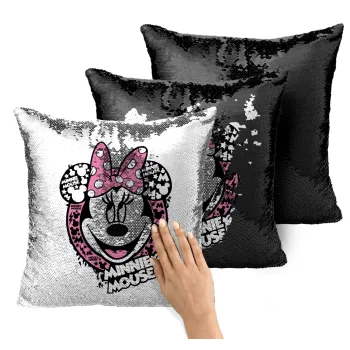 Minnie mouse, Μαξιλάρι καναπέ Μαγικό Μαύρο με πούλιες 40x40cm περιέχεται το γέμισμα