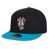 Child's Flat Snapback Hat, Black/Blue (100% COTTON, CHILD, UNISEX, ONE SIZE)