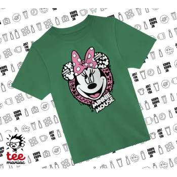 Minnie mouse, Άνετο παιδικό T-Shirt ΠΡΑΣΙΝΟ από 100% βαμβάκι, για κάθε μέρα. Vegan & OEKO-TEX πιστοποιημένο.