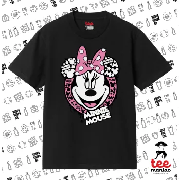 Minnie mouse, Κλασικό T-Shirt, διπλής ραφής, χωρίς πλευρικές ραφές ΜΑΥΡΟ από 100% βαμβάκι. Vegan & OEKO-TEX πιστοποιημένο.