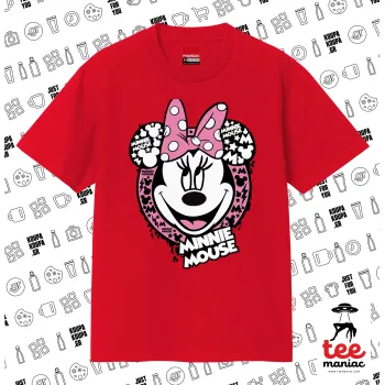 Minnie mouse, Κλασικό T-Shirt, διπλής ραφής, χωρίς πλευρικές ραφές ΚΟΚΚΙΝΟ από 100% βαμβάκι. Vegan & OEKO-TEX πιστοποιημένο.