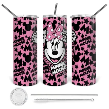 Minnie mouse, Tumbler ποτήρι θερμό από ανοξείδωτο ατσάλι 600ml, με μεταλλικό καλαμάκι & βούρτσα καθαρισμού