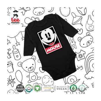Mickey Mouse, Μακρυμάνικο βρεφικό φορμάκι, 0-18 μηνών, ΜΑΥΡΟ, 100% Organic Cotton